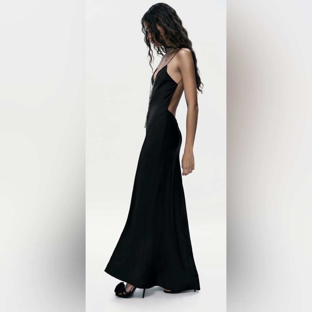 Zara Satin Black Long Dress